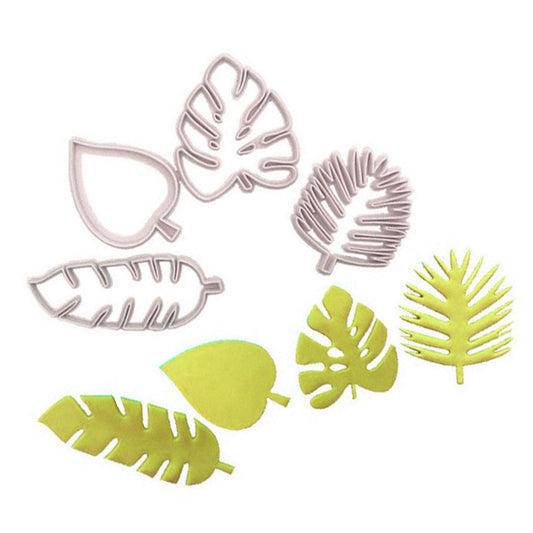 4Pcs Tropical Leaves Cookie Cutter Set Palm Leaves Fondant Cutters Mold for Luau Cake Decorating V1294-YM0512-3118220282611