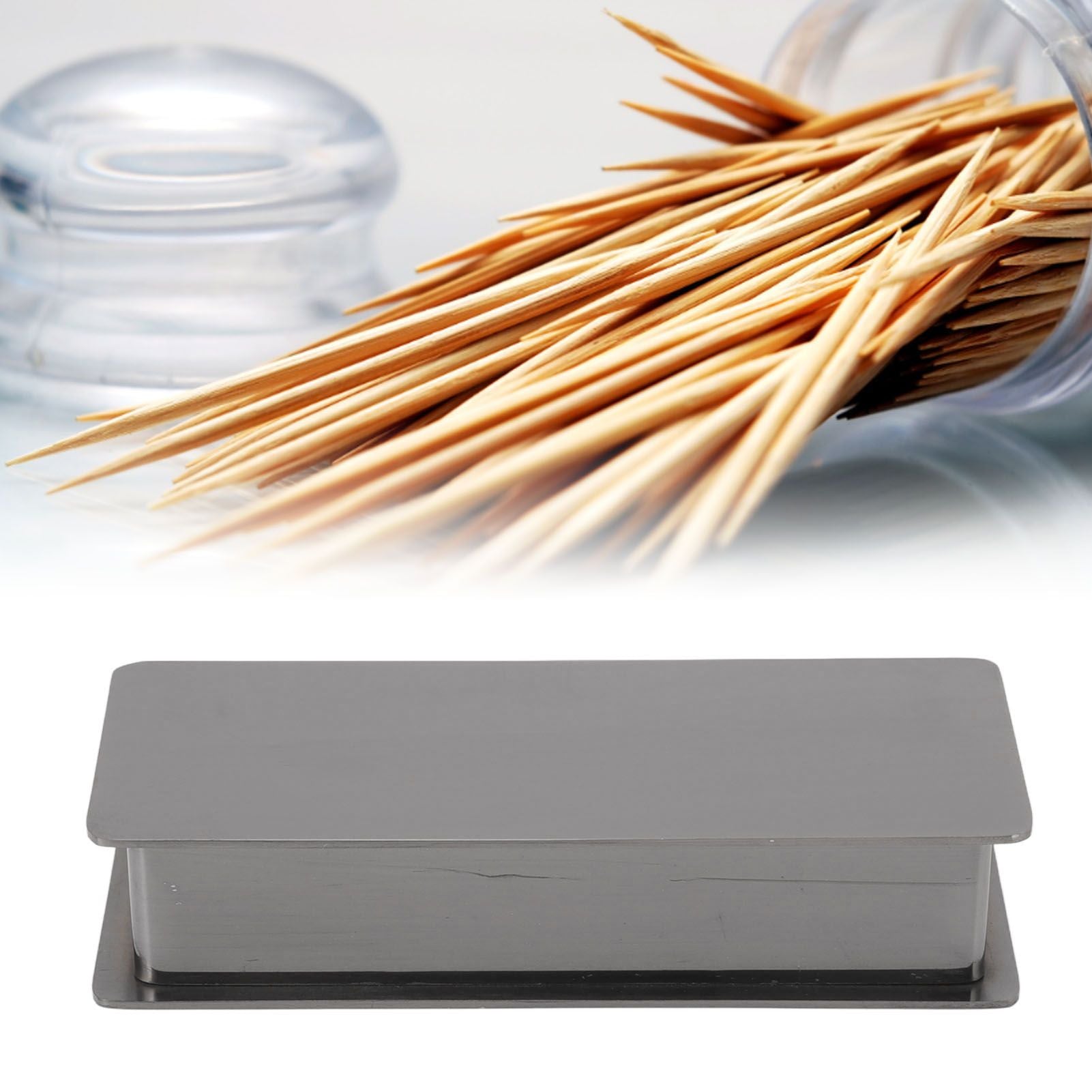 Toothpick Holder Stainless Steel Rectangular Toothpick Holder with Lid for Home Bar Hotel Restaurant Silvery V1294-YM0512-3118220282812