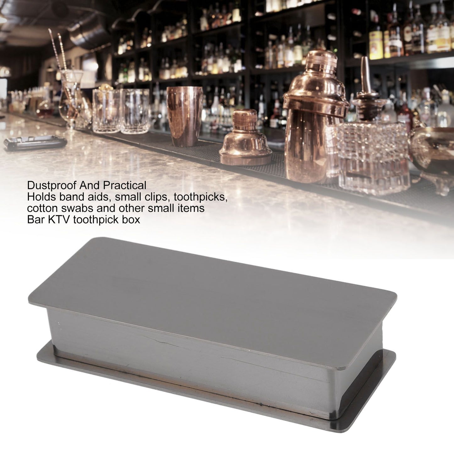 Toothpick Holder Stainless Steel Rectangular Toothpick Holder with Lid for Home Bar Hotel Restaurant Silvery V1294-YM0512-3118220282812
