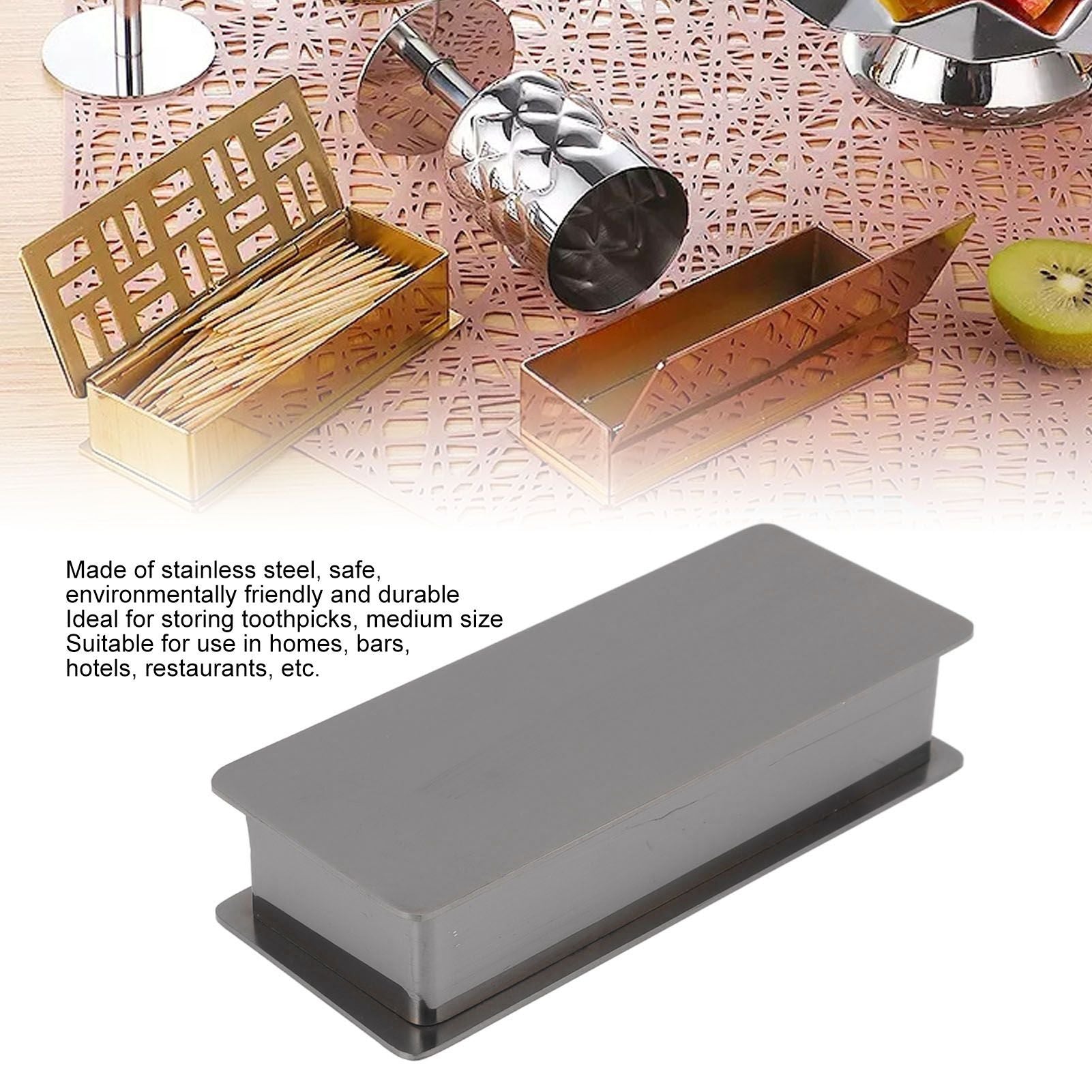 Toothpick Holder Stainless Steel Rectangular Toothpick Holder with Lid for Home Bar Hotel Restaurant Silvery V1294-YM0512-3118220282812