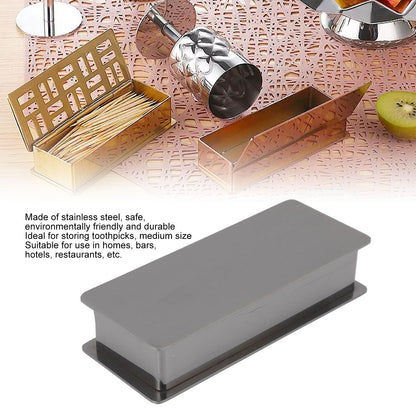 Toothpick Holder Stainless Steel Rectangular Toothpick Holder with Lid for Home Bar Hotel Restaurant Silvery V1294-YM0512-3118220282812