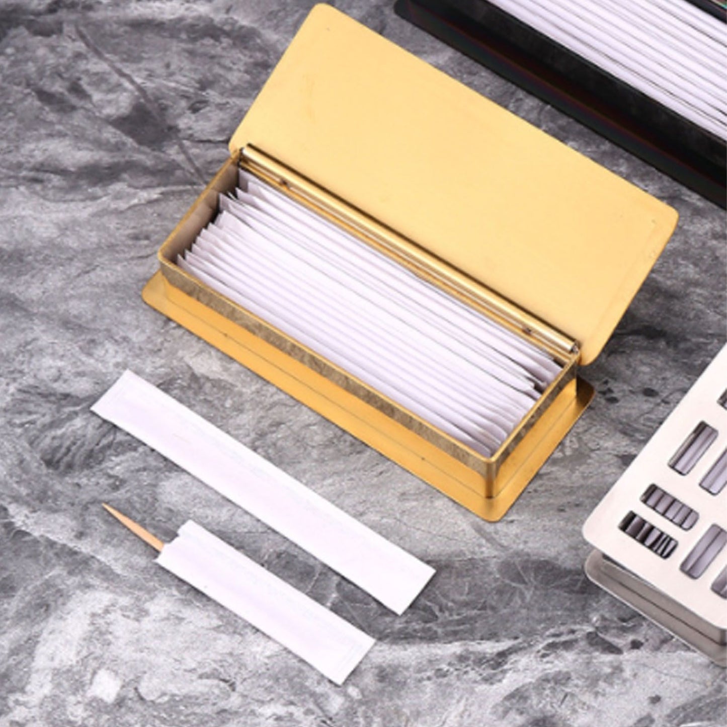 Toothpick Holder Stainless Steel Rectangular Toothpick Holder with Lid for Home Bar Hotel Restaurant Gold V1294-YM0512-3118220282813