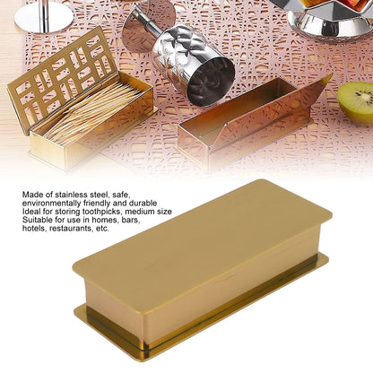 Toothpick Holder Stainless Steel Rectangular Toothpick Holder with Lid for Home Bar Hotel Restaurant Gold V1294-YM0512-3118220282813