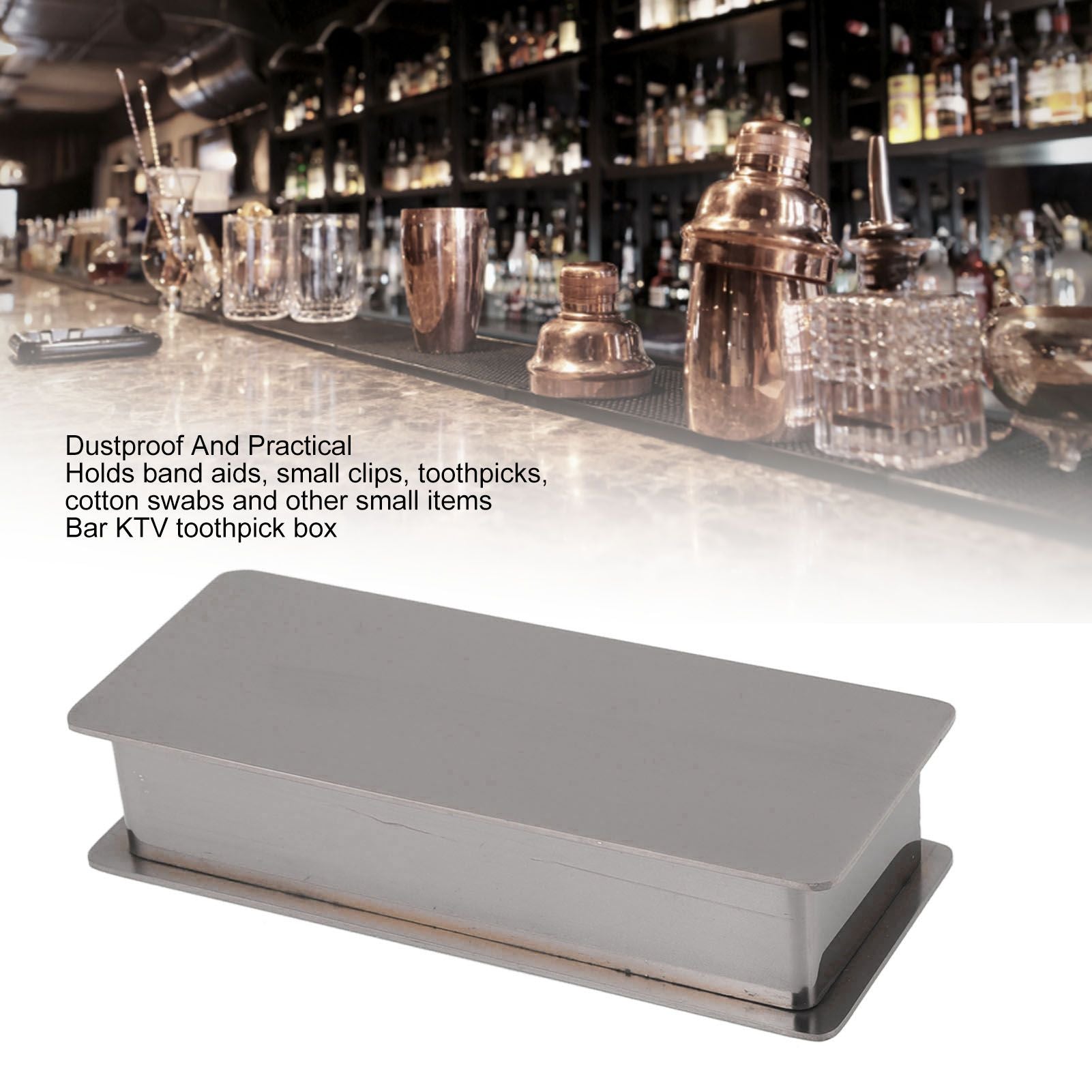 Toothpick Holder Stainless Steel Rectangular Toothpick Holder with Lid for Home Bar Hotel Restaurant Silver V1294-YM0512-3118220282814