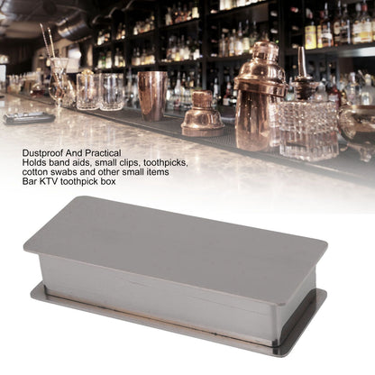 Toothpick Holder Stainless Steel Rectangular Toothpick Holder with Lid for Home Bar Hotel Restaurant Silver V1294-YM0512-3118220282814