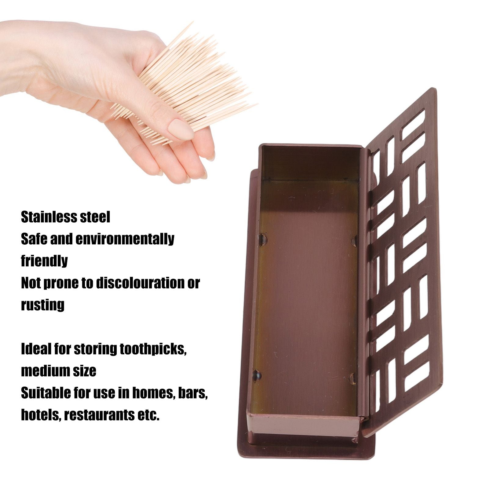 Stainless Steel Toothpick Holder Hollowed Out Rust Prevention Rectangle Toothpick Box for Restaurant Hotels V1294-YM0512-3118220282911