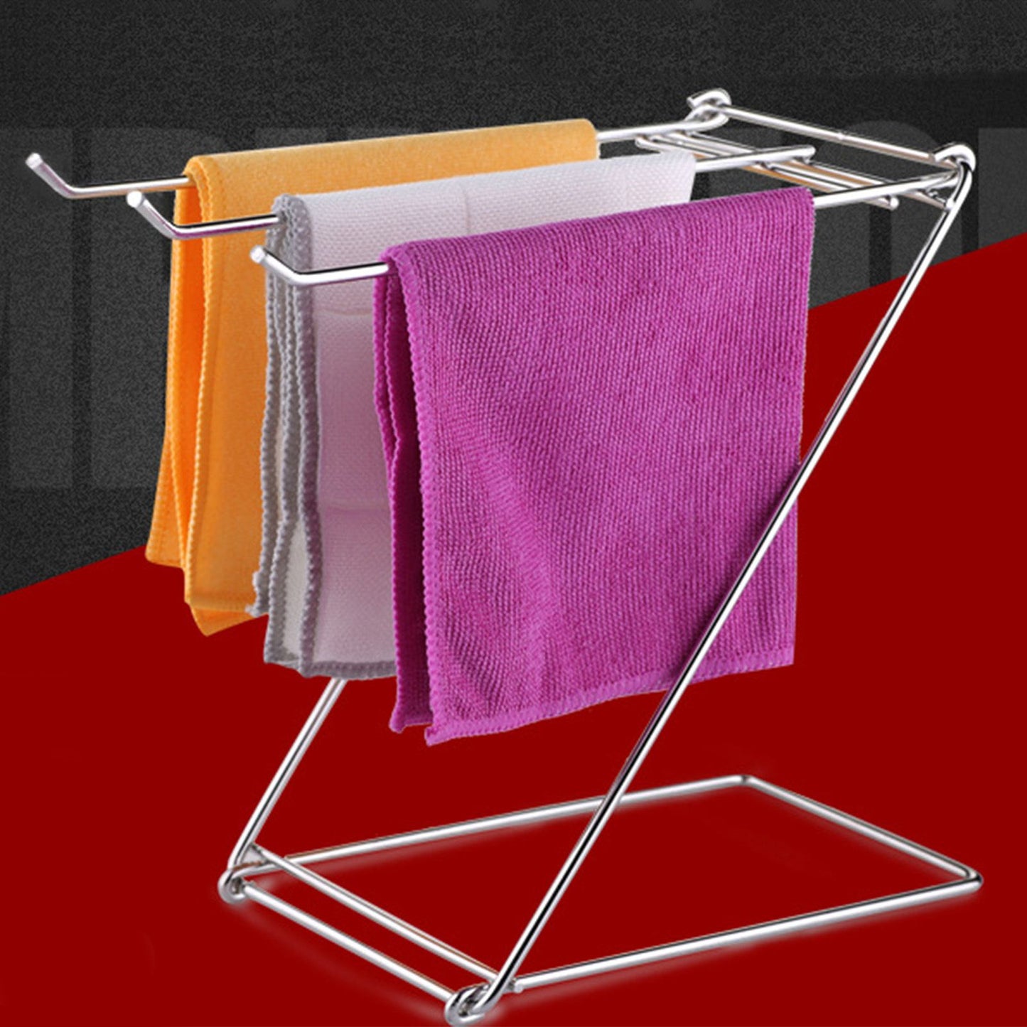 Foldable Floor Towel Holder Stainless Steel Z Shaped 3 Bars Floor Towel Rack for Bathroom Kitchen V1294-YM0512-3118220285311
