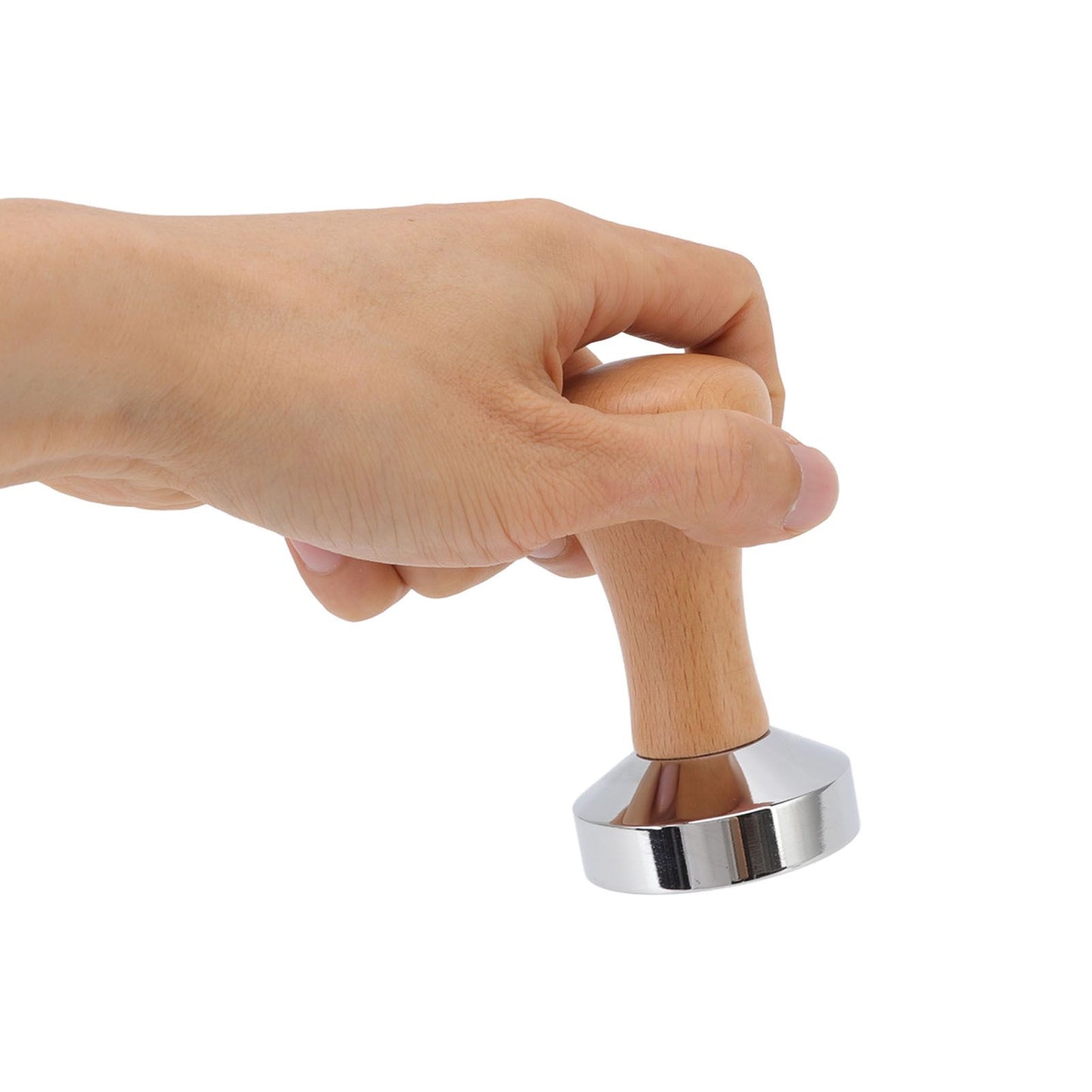 304 Stainless Steel Flat Base Coffee Tamper Wooden Handle Coffee Press Hammer for Home Shop V1294-YM0512-3118220286011