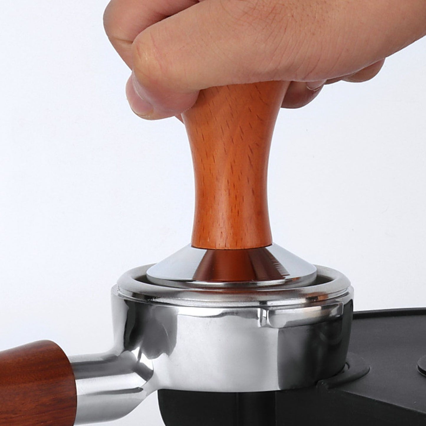 304 Stainless Steel Flat Base Coffee Tamper Wooden Handle Coffee Press Hammer for Home Shop V1294-YM0512-3118220286011