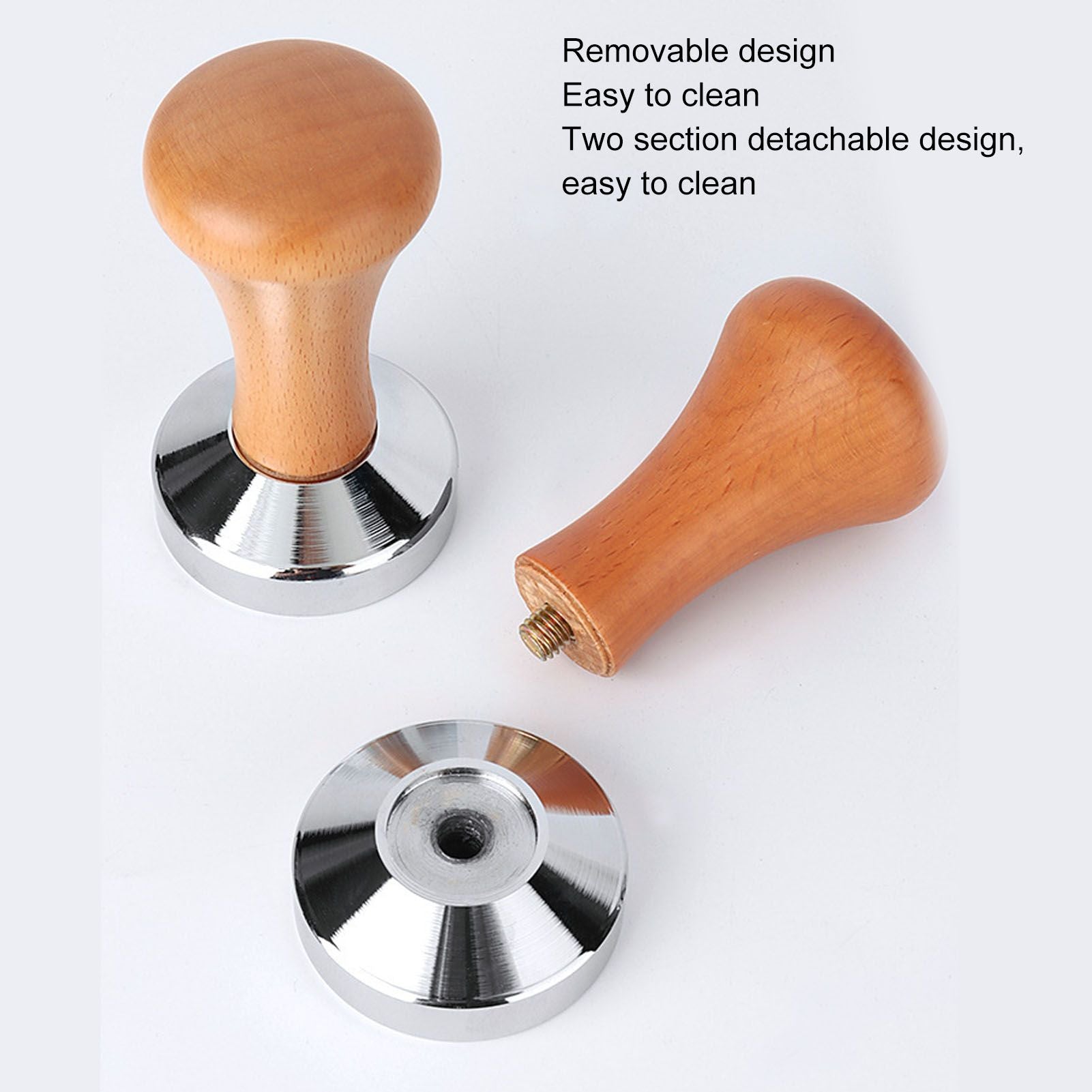 304 Stainless Steel Flat Base Coffee Tamper Wooden Handle Coffee Press Hammer for Home Shop V1294-YM0512-3118220286011
