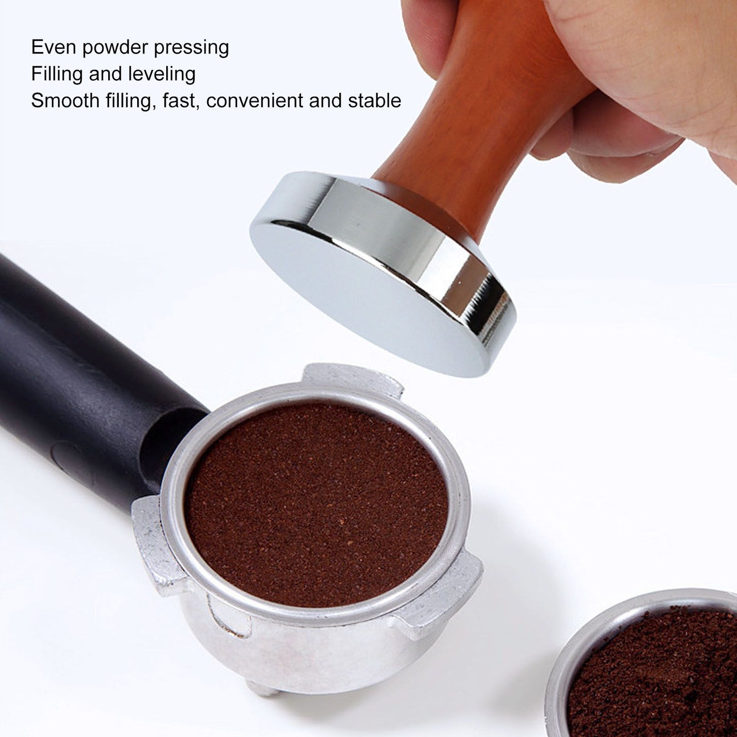 304 Stainless Steel Flat Base Coffee Tamper Wooden Handle Coffee Press Hammer for Home Shop V1294-YM0512-3118220286011
