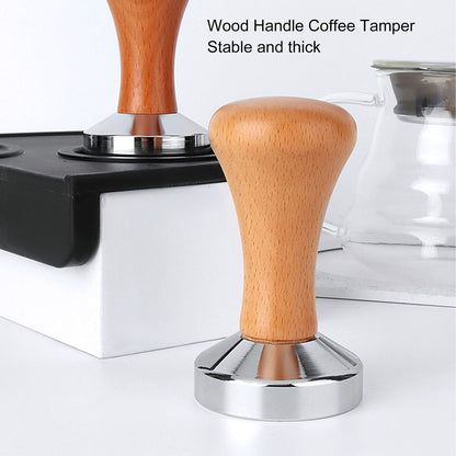 304 Stainless Steel Flat Base Coffee Tamper Wooden Handle Coffee Press Hammer for Home Shop V1294-YM0512-3118220286011