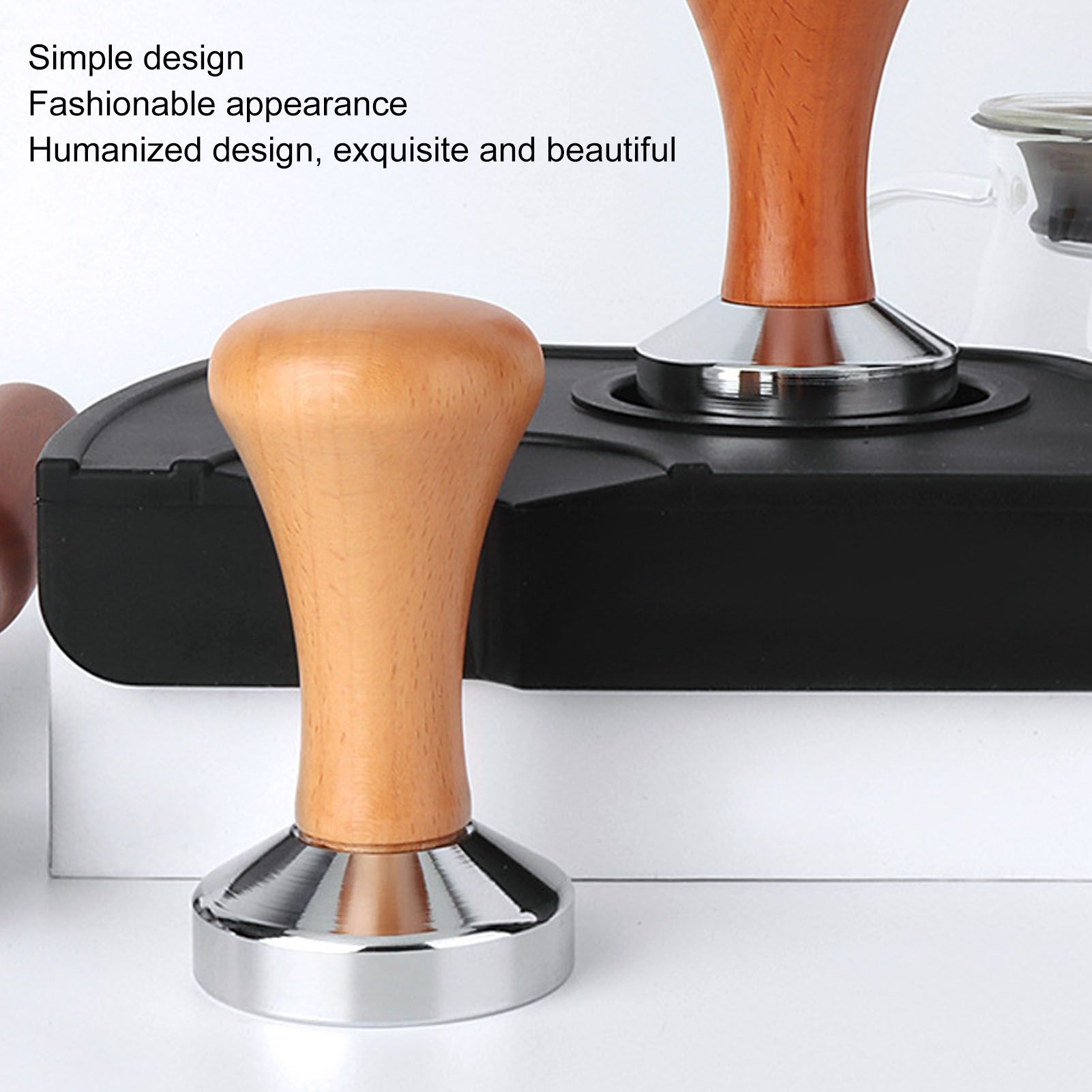 304 Stainless Steel Flat Base Coffee Tamper Wooden Handle Coffee Press Hammer for Home Shop V1294-YM0512-3118220286011