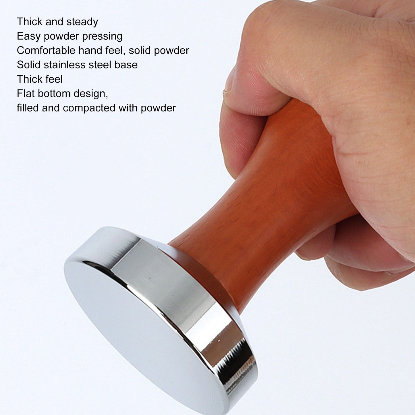 304 Stainless Steel Flat Base Coffee Tamper Wooden Handle Coffee Press Hammer for Home Shop V1294-YM0512-3118220286011