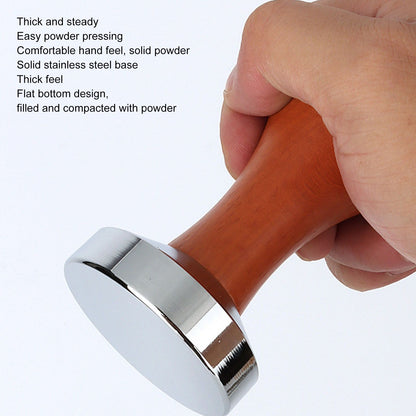 304 Stainless Steel Flat Base Coffee Tamper Wooden Handle Coffee Press Hammer for Home Shop V1294-YM0512-3118220286011