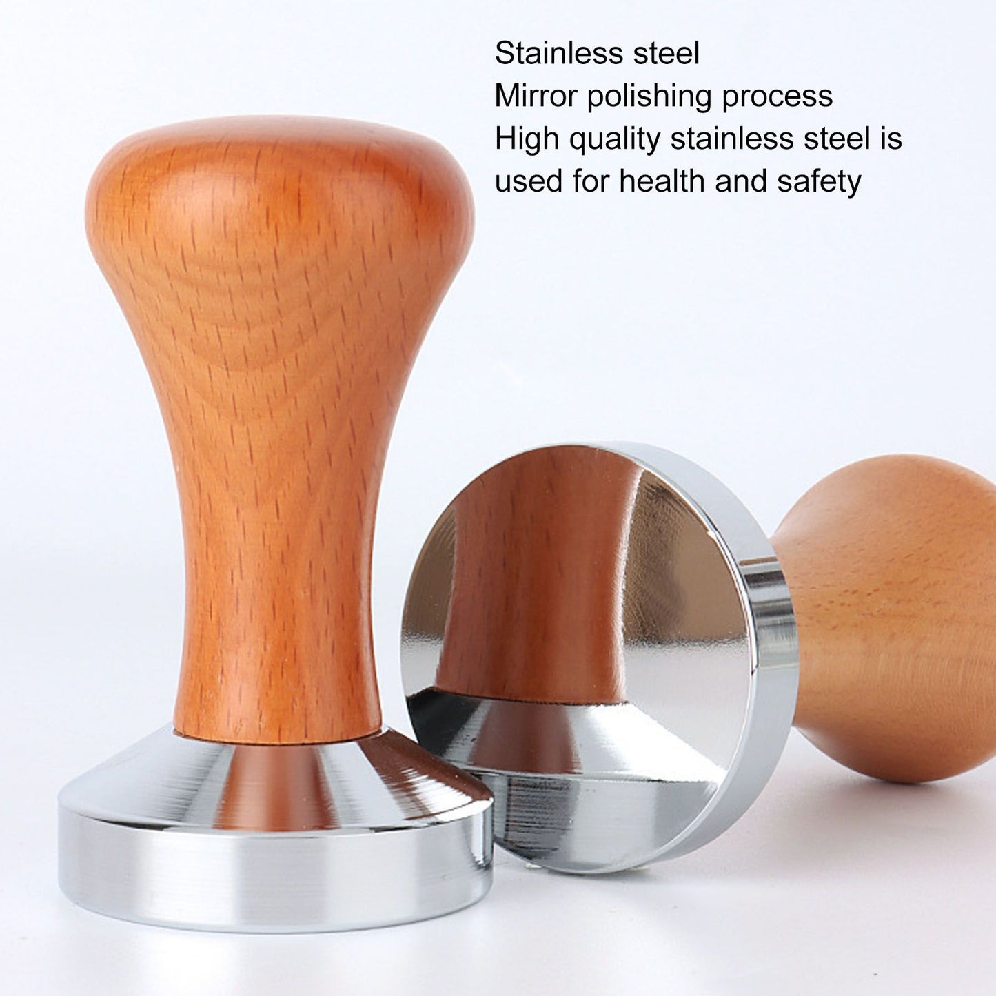 304 Stainless Steel Flat Base Coffee Tamper Wooden Handle Coffee Press Hammer for Home Shop V1294-YM0512-3118220286011