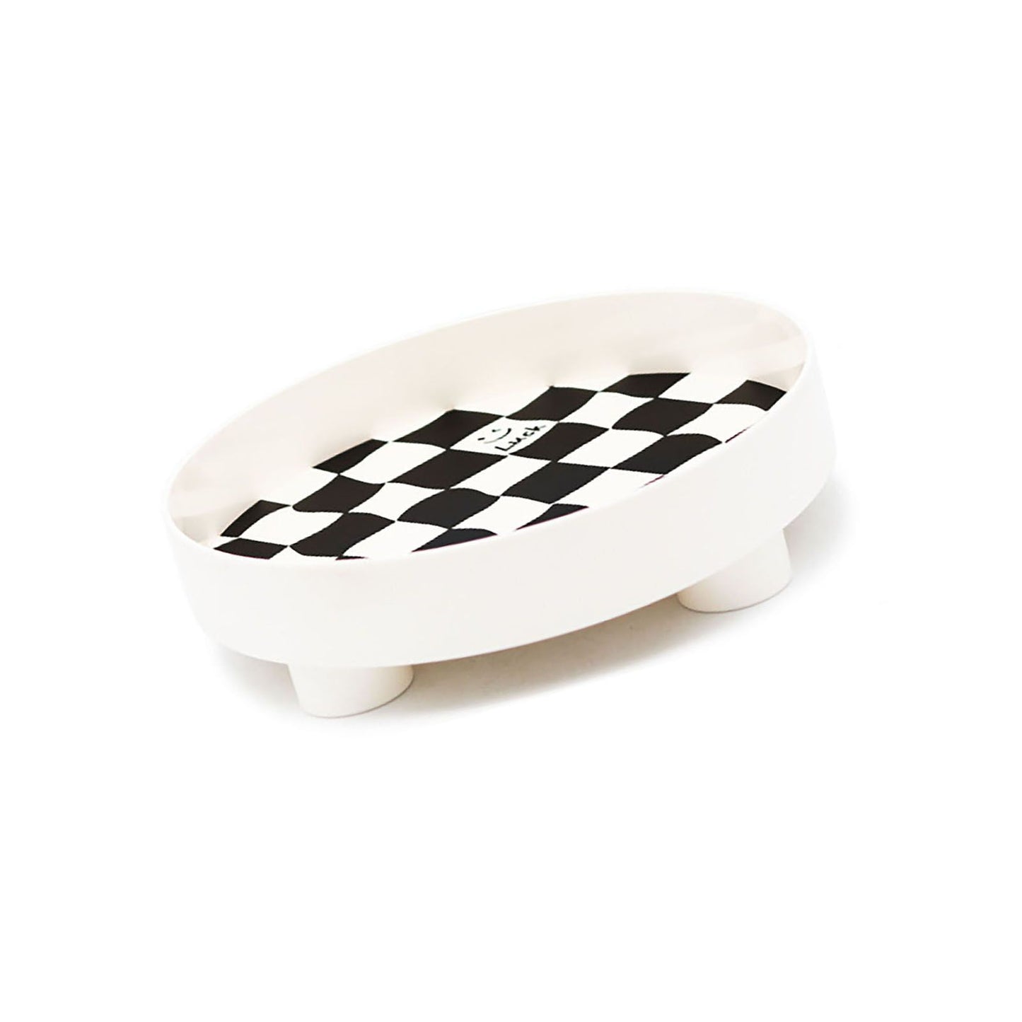 Round Storage Organizer Tray Checkerboard Design Plate Container Tray for Fruit Perfume Jewelry White, Large V1294-YM0512-3118220287011