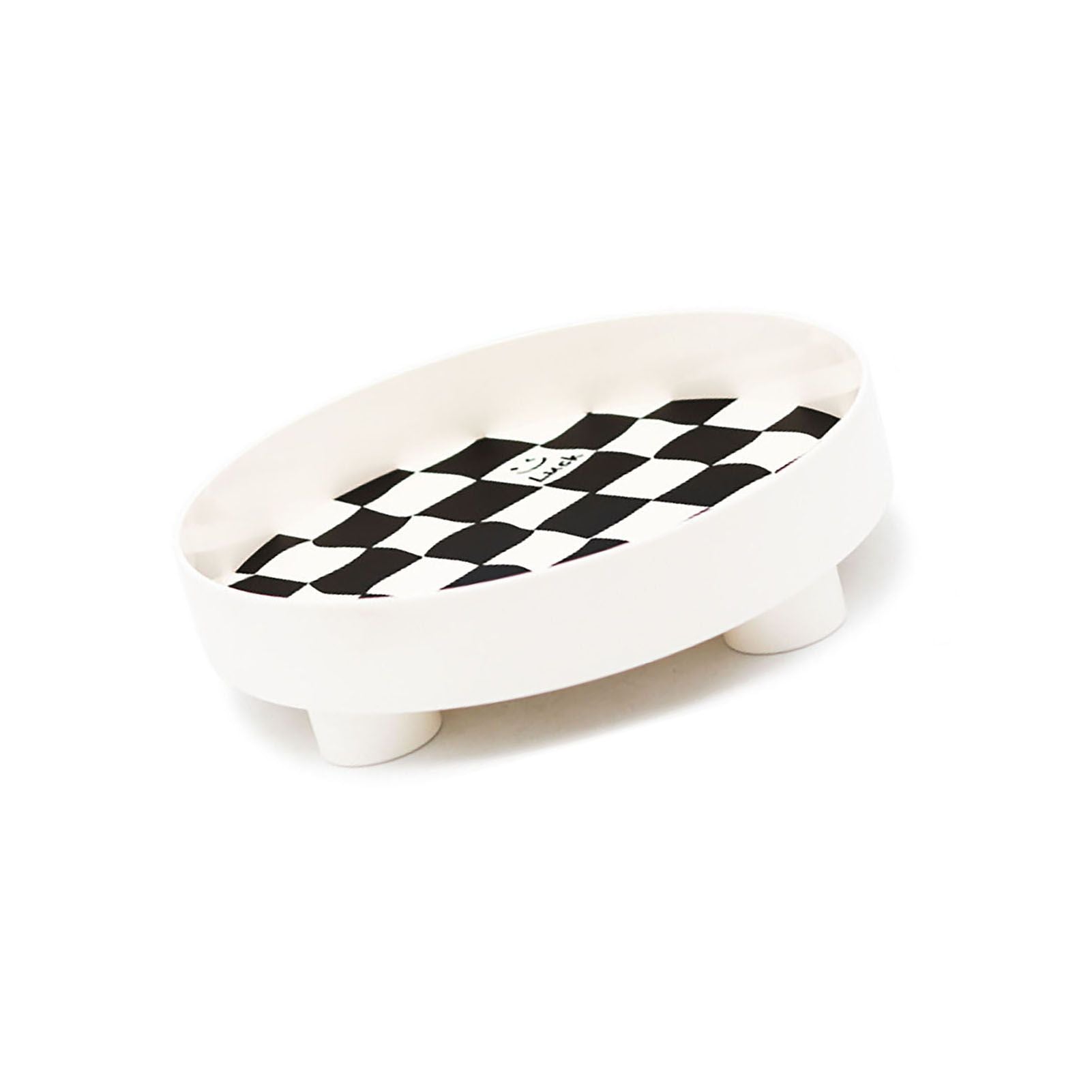 Round Storage Organizer Tray Checkerboard Design Plate Container Tray for Fruit Perfume Jewelry White, Large V1294-YM0512-3118220287011