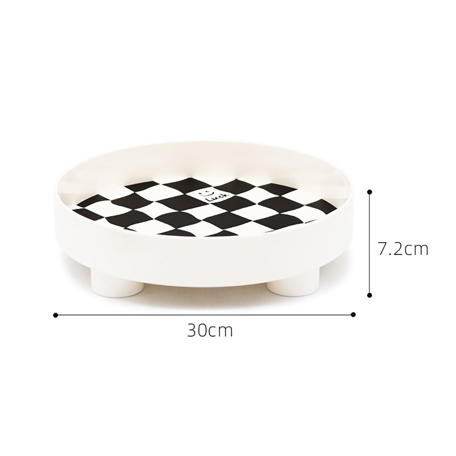 Round Storage Organizer Tray Checkerboard Design Plate Container Tray for Fruit Perfume Jewelry White, Large V1294-YM0512-3118220287011