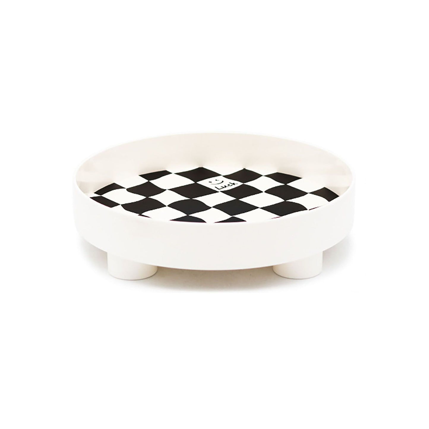 Round Storage Organizer Tray Checkerboard Design Plate Container Tray for Fruit Perfume Jewelry White, Small V1294-YM0512-3118220287012