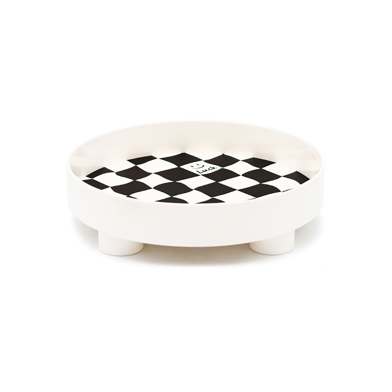 Round Storage Organizer Tray Checkerboard Design Plate Container Tray for Fruit Perfume Jewelry White, Small V1294-YM0512-3118220287012