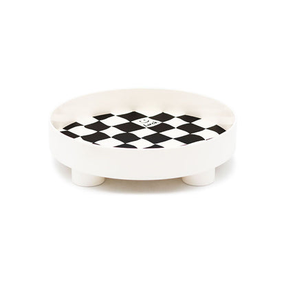 Round Storage Organizer Tray Checkerboard Design Plate Container Tray for Fruit Perfume Jewelry White, Small V1294-YM0512-3118220287012