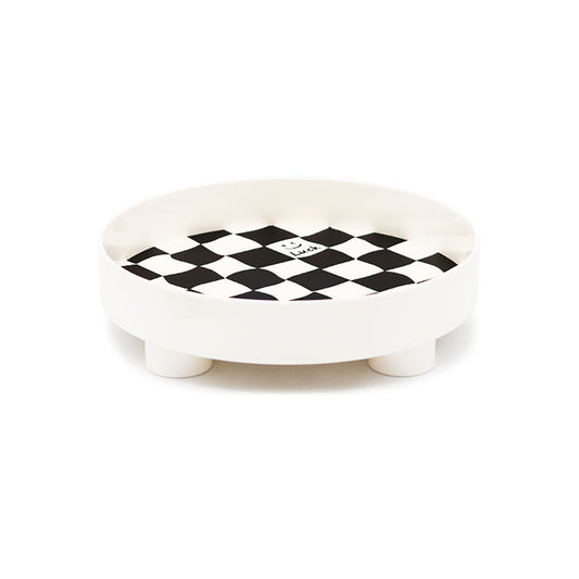 Round Storage Organizer Tray Checkerboard Design Plate Container Tray for Fruit Perfume Jewelry White, Small V1294-YM0512-3118220287012