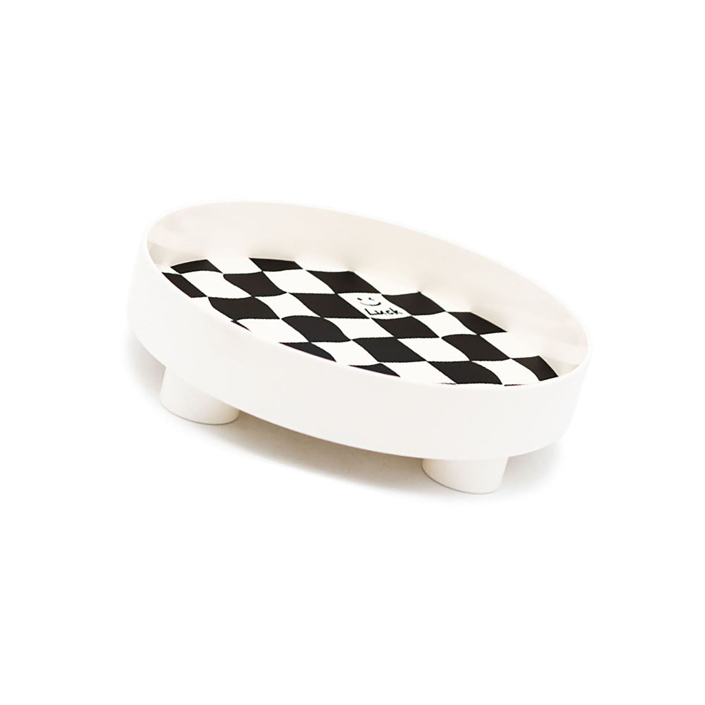 Round Storage Organizer Tray Checkerboard Design Plate Container Tray for Fruit Perfume Jewelry White, Small V1294-YM0512-3118220287012