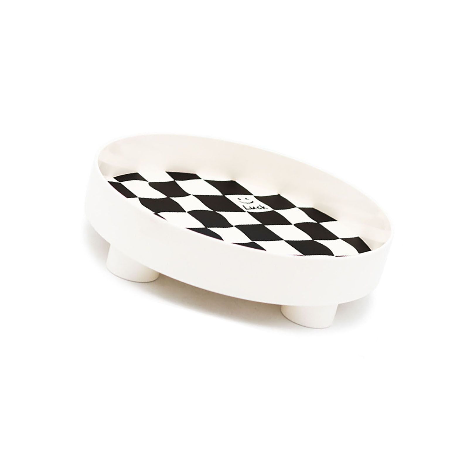 Round Storage Organizer Tray Checkerboard Design Plate Container Tray for Fruit Perfume Jewelry White, Small V1294-YM0512-3118220287012