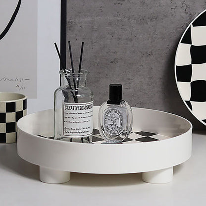 Round Storage Organizer Tray Checkerboard Design Plate Container Tray for Fruit Perfume Jewelry White, Small V1294-YM0512-3118220287012