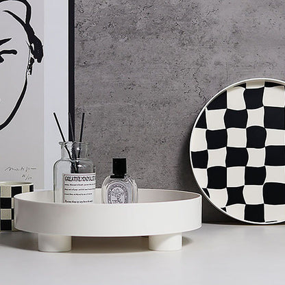 Round Storage Organizer Tray Checkerboard Design Plate Container Tray for Fruit Perfume Jewelry White, Small V1294-YM0512-3118220287012