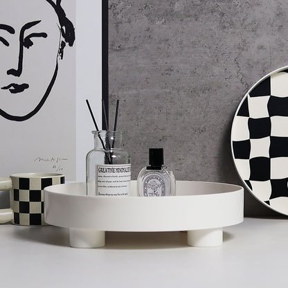 Round Storage Organizer Tray Checkerboard Design Plate Container Tray for Fruit Perfume Jewelry White, Small V1294-YM0512-3118220287012