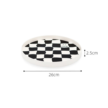 Round Storage Organizer Tray Checkerboard Design Plate Container Tray for Fruit Perfume Jewelry White, Small V1294-YM0512-3118220287012