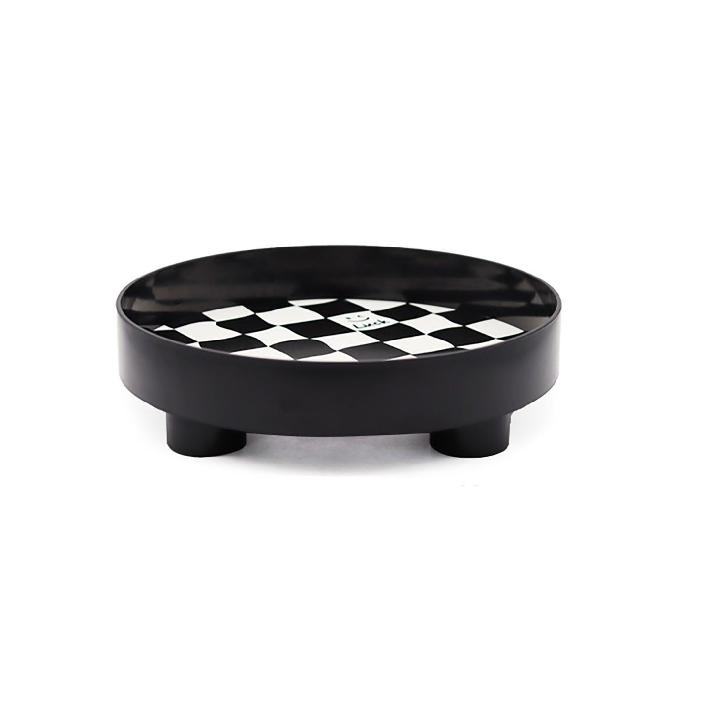 Round Storage Organizer Tray Checkerboard Design Plate Container Tray for Fruit Perfume Jewelry Black, Large V1294-YM0512-3118220287013