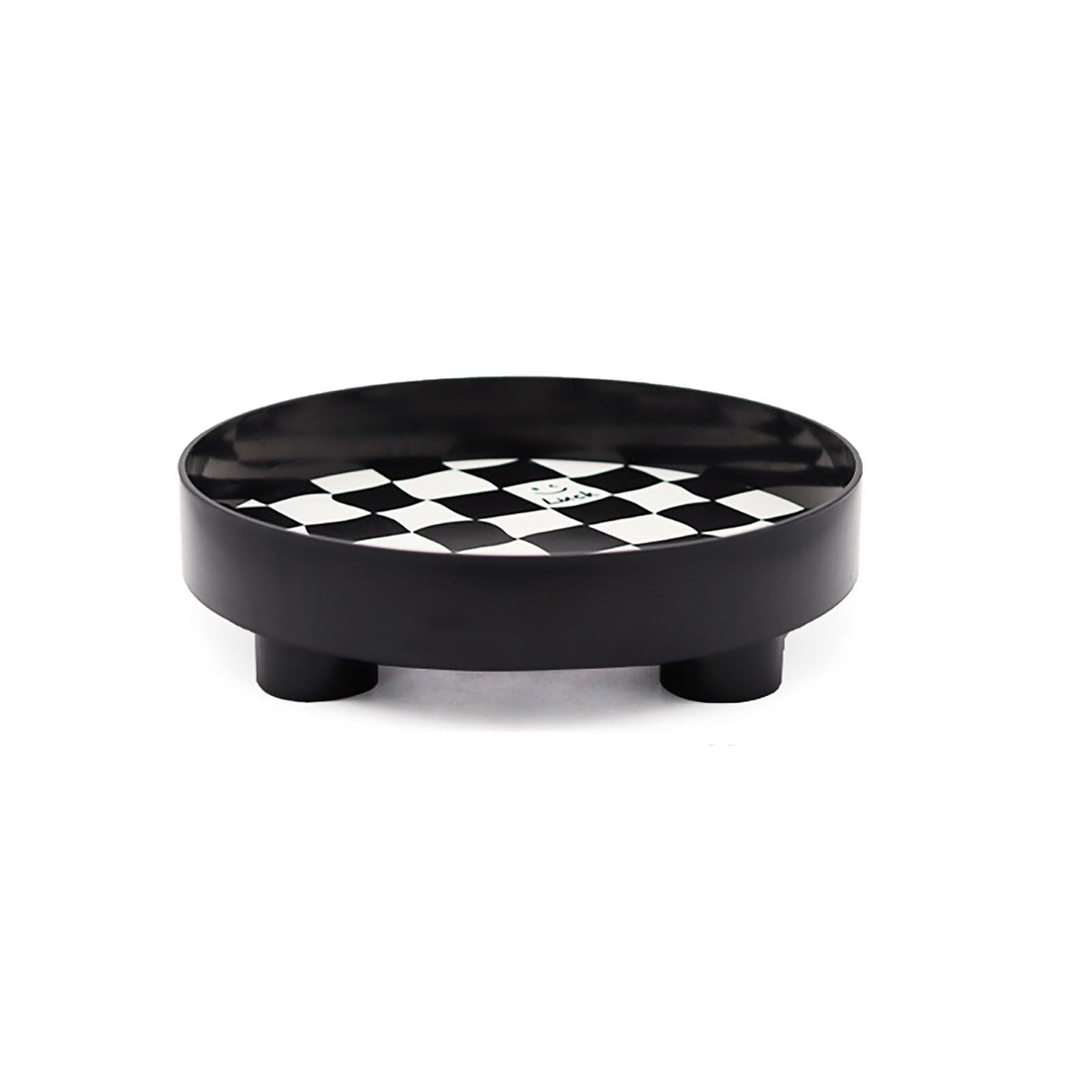 Round Storage Organizer Tray Checkerboard Design Plate Container Tray for Fruit Perfume Jewelry Black, Large V1294-YM0512-3118220287013