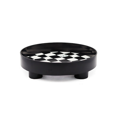 Round Storage Organizer Tray Checkerboard Design Plate Container Tray for Fruit Perfume Jewelry Black, Large V1294-YM0512-3118220287013