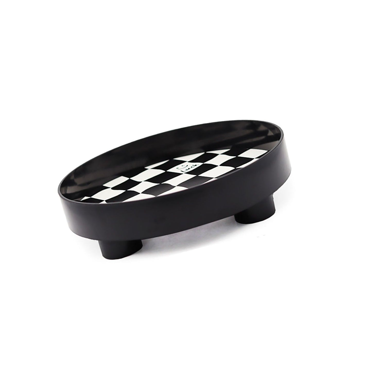 Round Storage Organizer Tray Checkerboard Design Plate Container Tray for Fruit Perfume Jewelry Black, Large V1294-YM0512-3118220287013