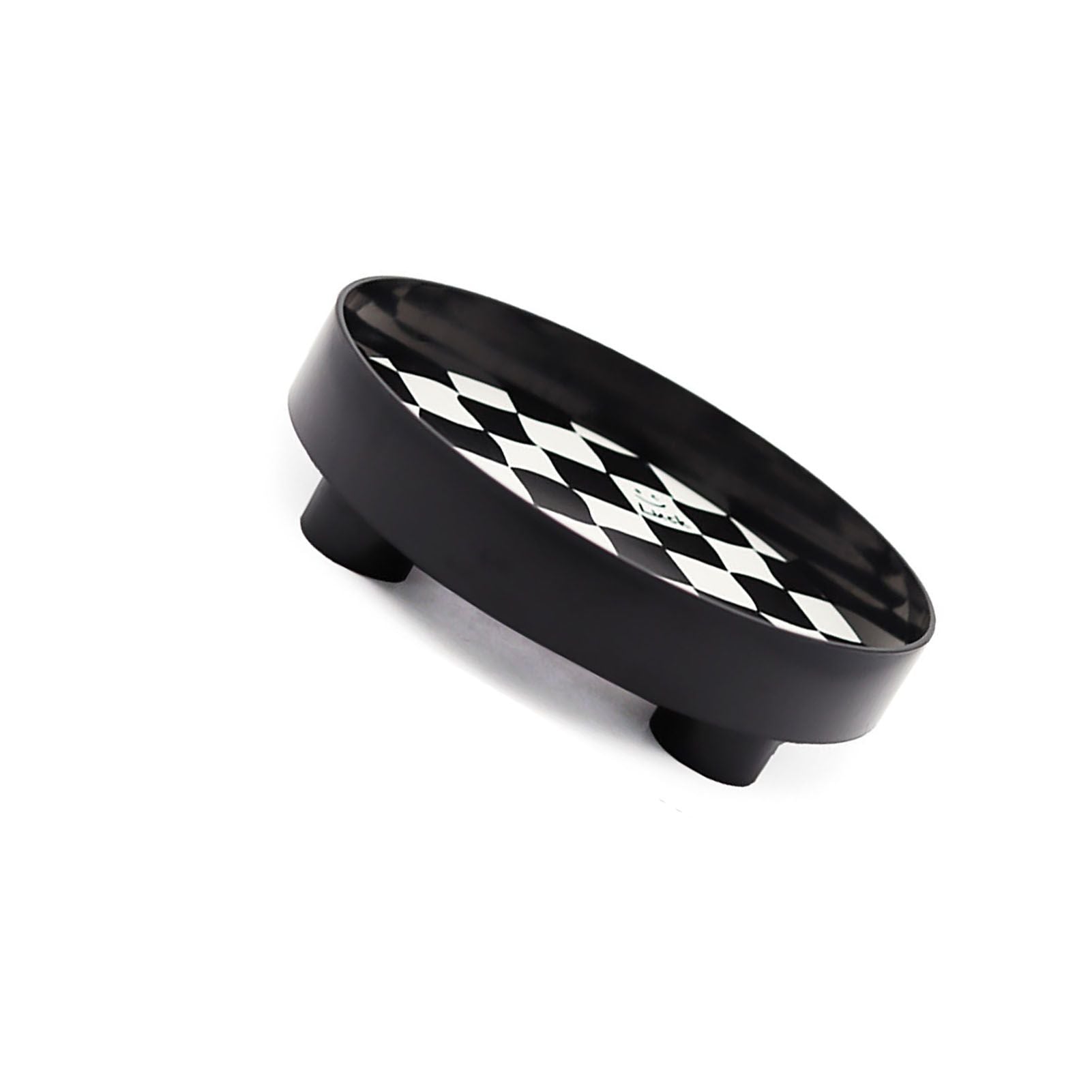 Round Storage Organizer Tray Checkerboard Design Plate Container Tray for Fruit Perfume Jewelry Black, Large V1294-YM0512-3118220287013