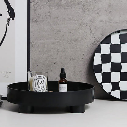 Round Storage Organizer Tray Checkerboard Design Plate Container Tray for Fruit Perfume Jewelry Black, Large V1294-YM0512-3118220287013