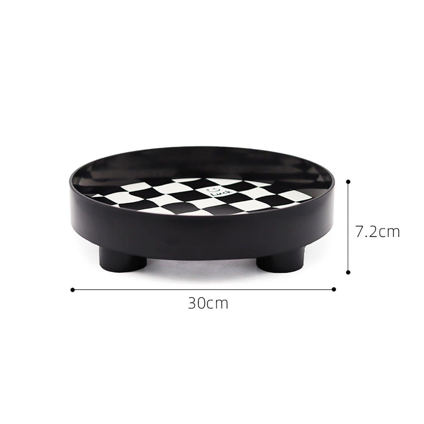 Round Storage Organizer Tray Checkerboard Design Plate Container Tray for Fruit Perfume Jewelry Black, Large V1294-YM0512-3118220287013
