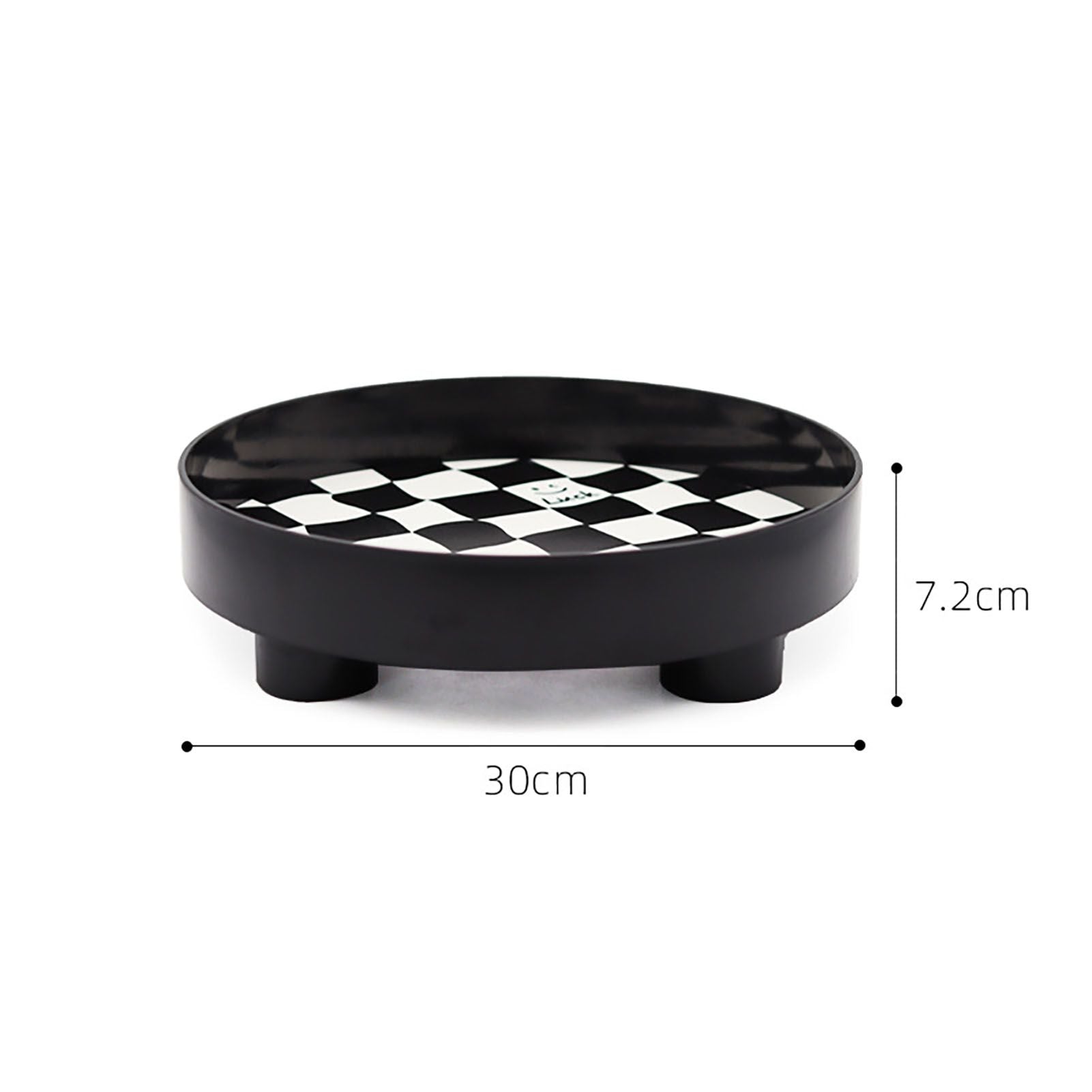 Round Storage Organizer Tray Checkerboard Design Plate Container Tray for Fruit Perfume Jewelry Black, Large V1294-YM0512-3118220287013