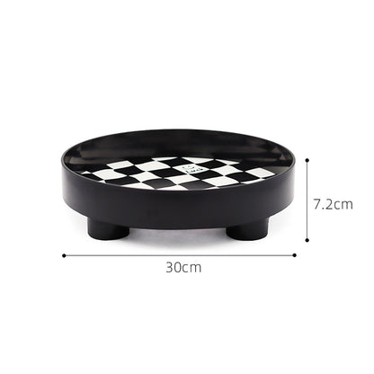 Round Storage Organizer Tray Checkerboard Design Plate Container Tray for Fruit Perfume Jewelry Black, Large V1294-YM0512-3118220287013