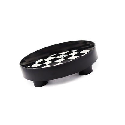 Round Storage Organizer Tray Checkerboard Design Plate Container Tray for Fruit Perfume Jewelry Black, Small V1294-YM0512-3118220287014