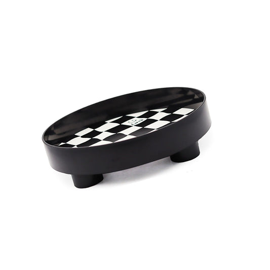 Round Storage Organizer Tray Checkerboard Design Plate Container Tray for Fruit Perfume Jewelry Black, Small V1294-YM0512-3118220287014