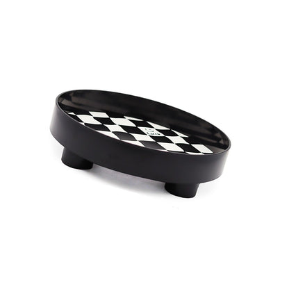 Round Storage Organizer Tray Checkerboard Design Plate Container Tray for Fruit Perfume Jewelry Black, Small V1294-YM0512-3118220287014