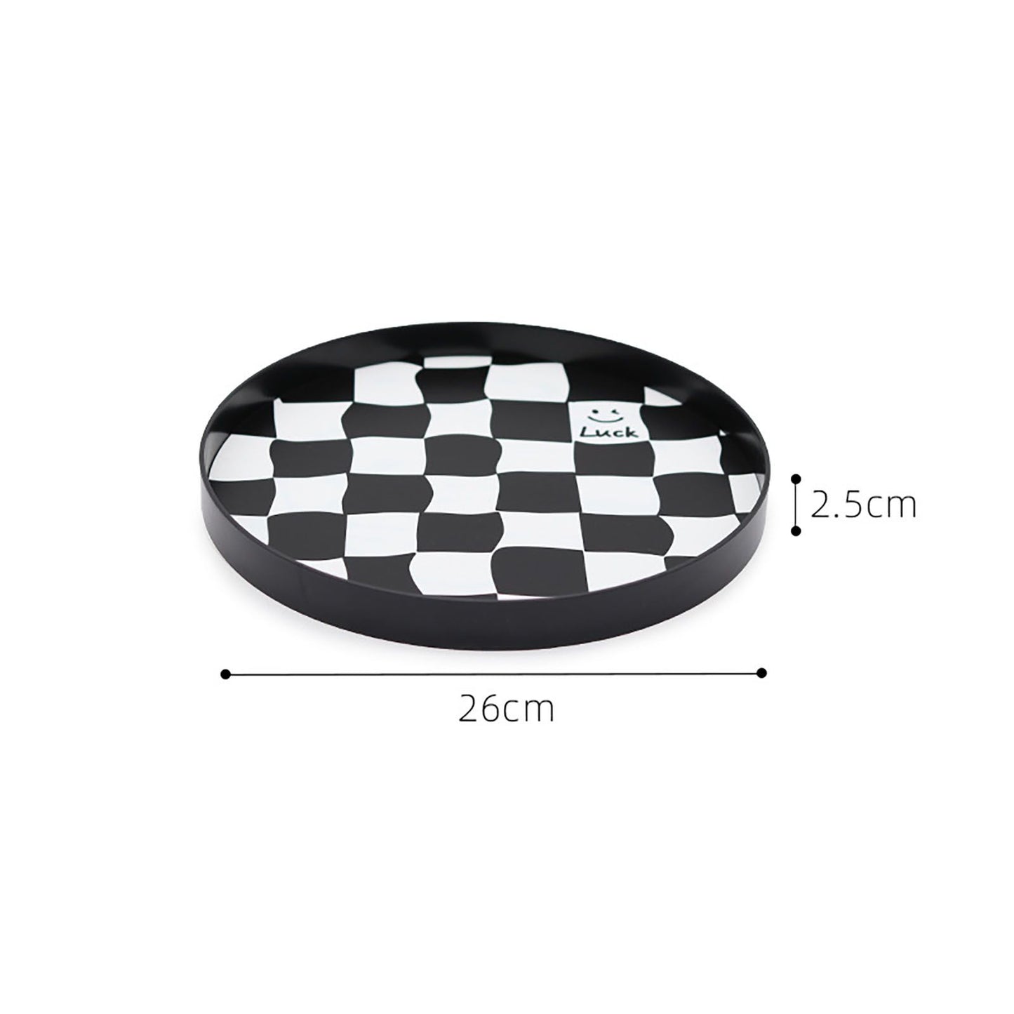 Round Storage Organizer Tray Checkerboard Design Plate Container Tray for Fruit Perfume Jewelry Black, Small V1294-YM0512-3118220287014