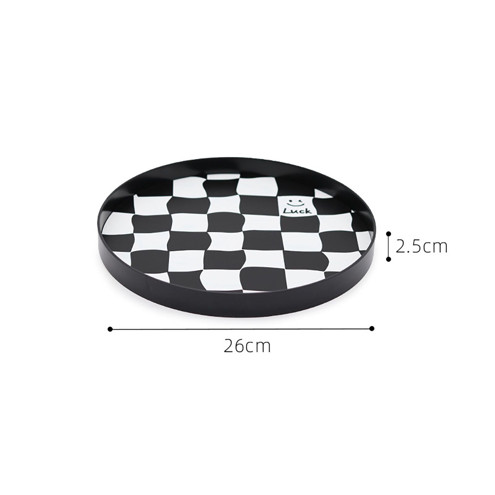 Round Storage Organizer Tray Checkerboard Design Plate Container Tray for Fruit Perfume Jewelry Black, Small V1294-YM0512-3118220287014