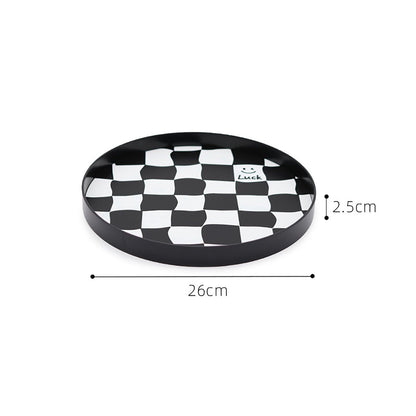 Round Storage Organizer Tray Checkerboard Design Plate Container Tray for Fruit Perfume Jewelry Black, Small V1294-YM0512-3118220287014