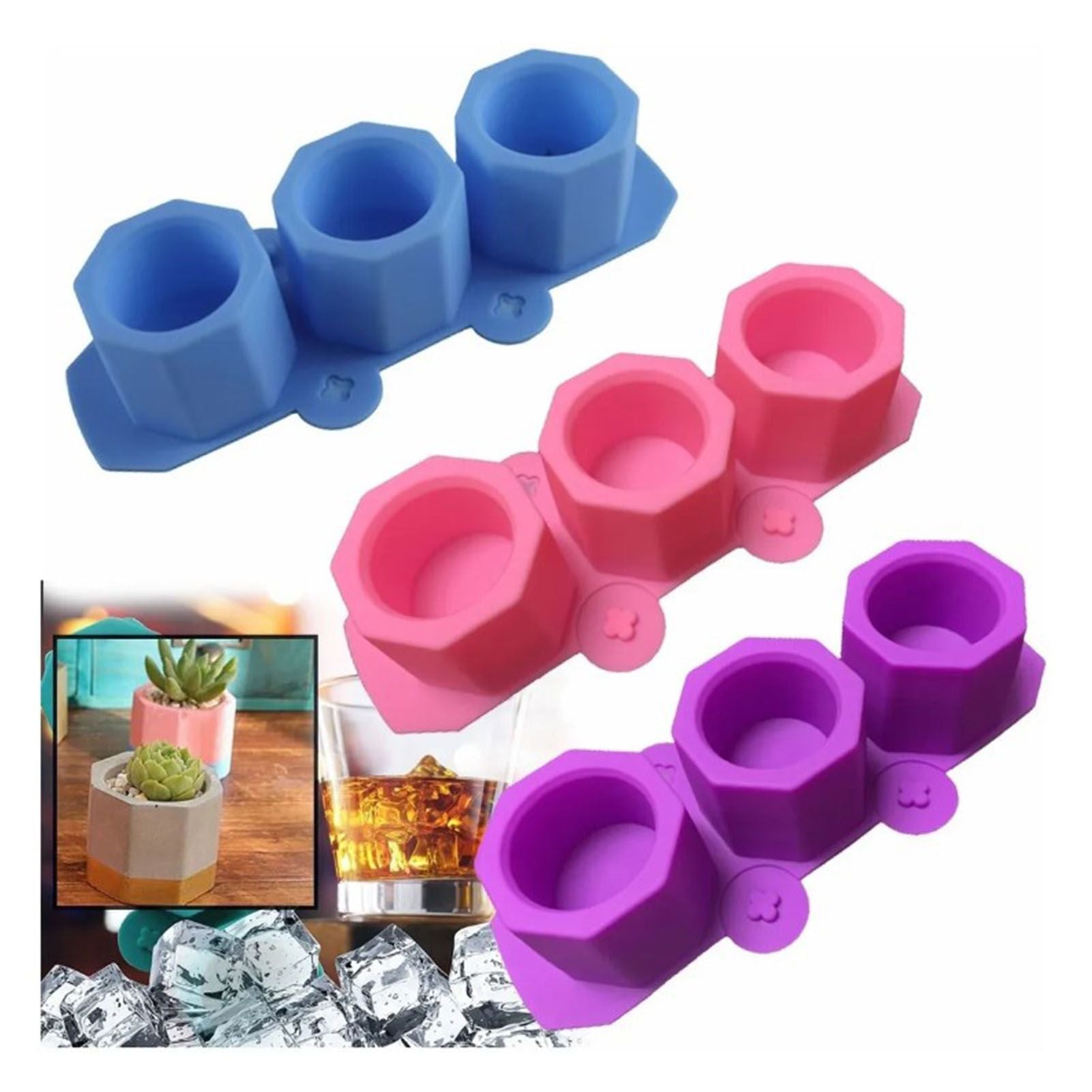 3 Pcs Silicone Planter Mold For Making Concrete Flower Pots DIY Succulent Plants Blue Pink Purple V1294-YM0512-3118220287611