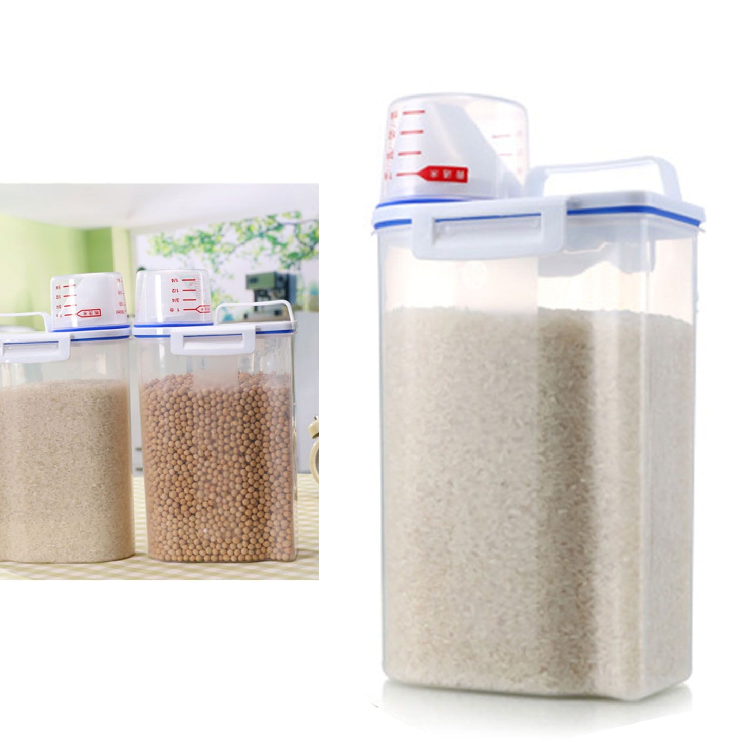 Rice Storage Barrel 2KG Capacity BPA Free Airtight Cereal Container with Measuring Cup Lid for Grain Flour V1294-YM0512-3118220287911